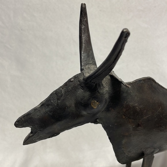 Strange Metal Bull Figure Sculpture - Picture 2 of 5